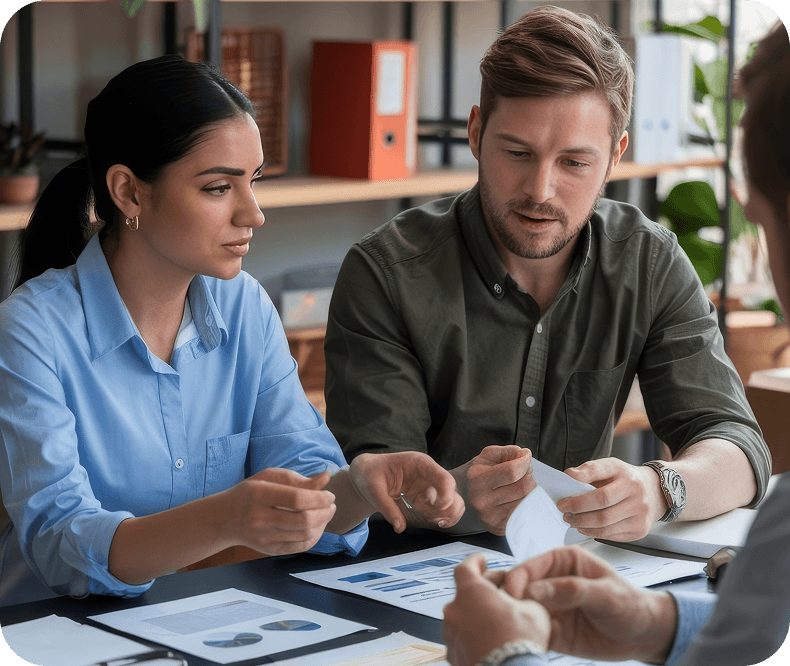 Business discussion between men and a woman